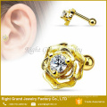 CZ centrado 14K chapeado ouro Rose flor Barbell aço cirúrgico orelha Tragus